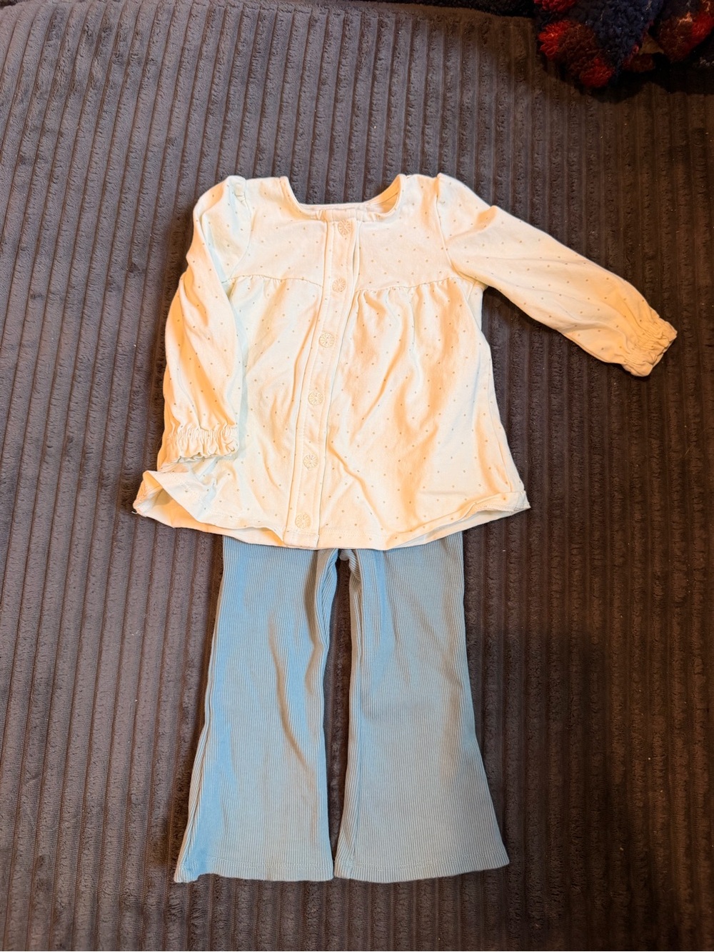 Baby Girl Cream Button-Front Top with Light Blue Flare Pants